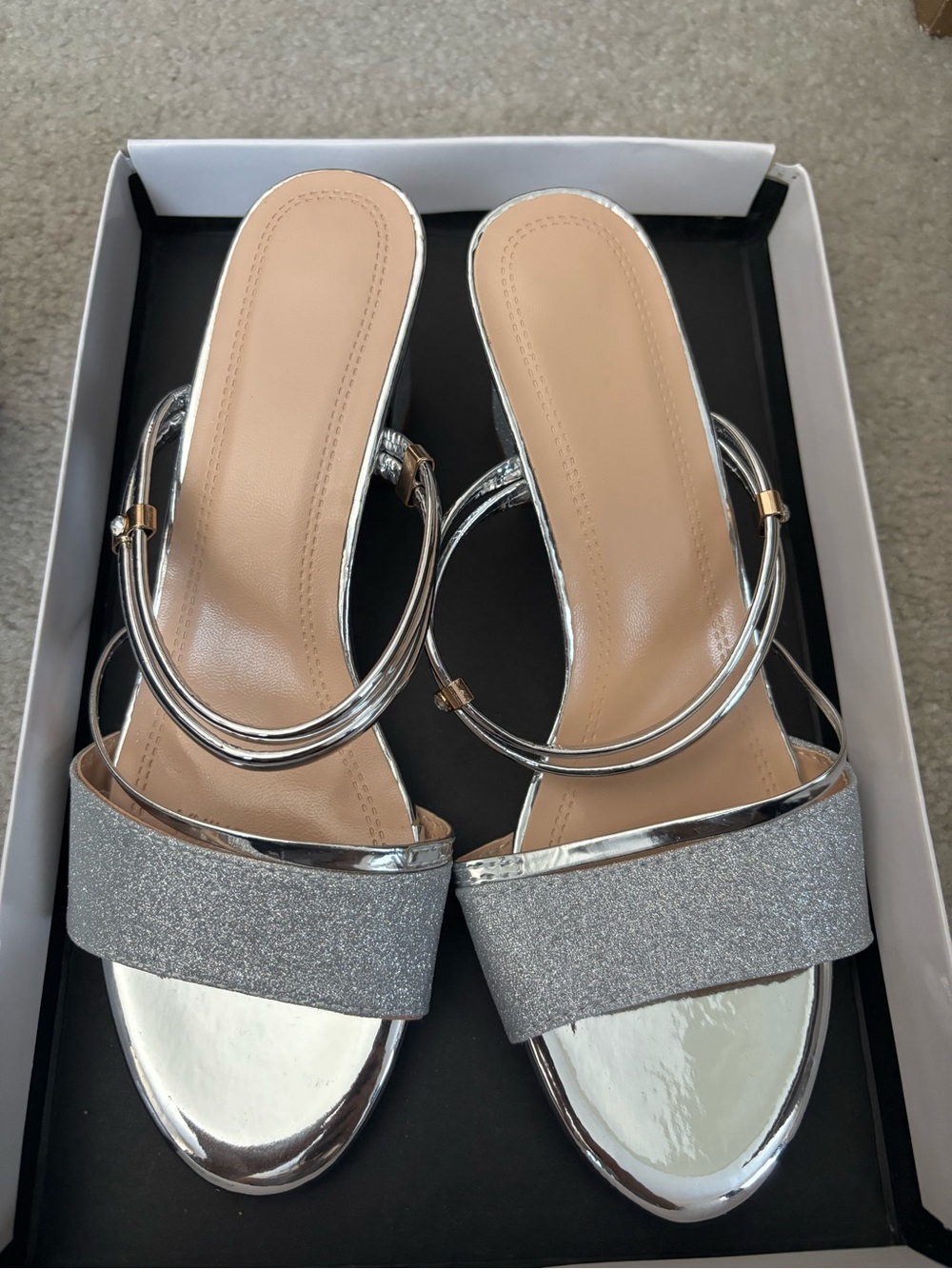 Silver Glitter Strap Women’s Slide Sandals